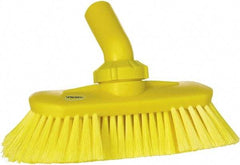 Vikan - 1-1/2" Bristle Length, Polyester Wash Brush - 7-3/4" Long x 3" Wide Head, 8" OAL, European Threaded Handle, Yellow, Polypropylene Block, Flagged - Exact Industrial Supply