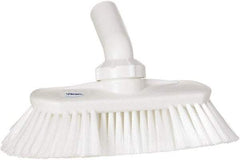 Vikan - 1-1/2" Bristle Length, Polyester Wash Brush - 7-3/4" Long x 3" Wide Head, 8" OAL, European Threaded Handle, White, Polypropylene Block, Flagged - Exact Industrial Supply