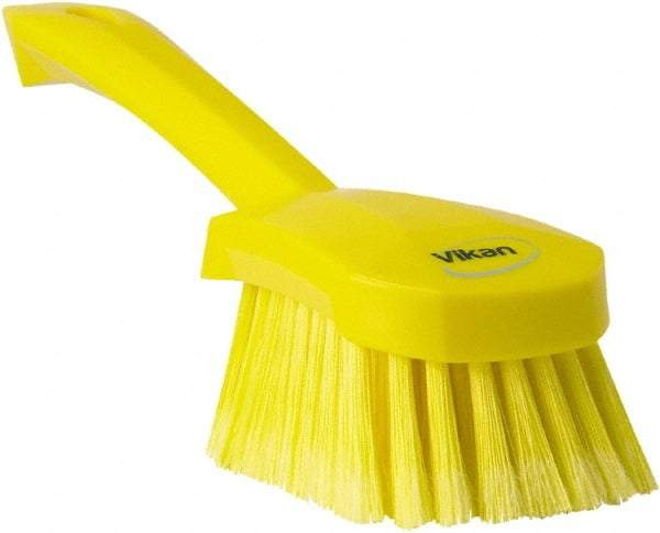 Vikan - 1.8" Bristle Length, Polyester Scrub Brush - 4-1/4" Long x 2-3/4" Wide Head, 10" OAL, Yellow, Polypropylene Block, Flagged - Exact Industrial Supply