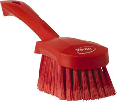Vikan - 1.8" Bristle Length, Polyester Scrub Brush - 4-1/4" Long x 2-3/4" Wide Head, 10" OAL, Red, Polypropylene Block, Flagged - Exact Industrial Supply