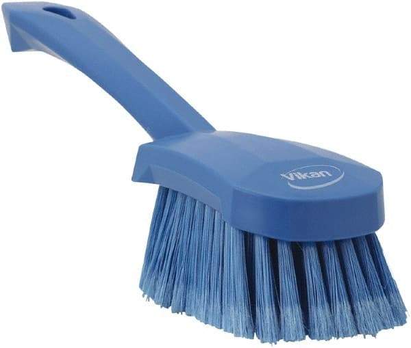 Vikan - 1.8" Bristle Length, Polyester Scrub Brush - 4-1/4" Long x 2-3/4" Wide Head, 10" OAL, Blue, Polypropylene Block, Flagged - Exact Industrial Supply