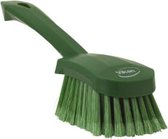 Vikan - 1.8" Bristle Length, Polyester Scrub Brush - 4-1/4" Long x 2-3/4" Wide Head, 10" OAL, Green, Polypropylene Block, Flagged - Exact Industrial Supply