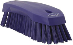 Vikan - 1.3" Bristle Length, Polyester Utility Scrub Brush - 7" Long x 3" Wide Head, 8" OAL, Purple, Polypropylene Block - Exact Industrial Supply