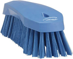 Vikan - 1.3" Bristle Length, Polyester Utility Scrub Brush - 7" Long x 3" Wide Head, 8" OAL, Blue, Polypropylene Block - Exact Industrial Supply