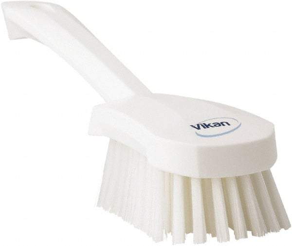 Vikan - 1.3" Bristle Length, Polyester Scrub Brush - 4-1/4" Long x 2-3/4" Wide Head, 10" OAL, White, Polypropylene Block - Exact Industrial Supply