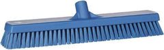 Vikan - 1.8" Bristle Length, Polyester Scrub Brush - 18" Long x 2-1/2" Wide Head, 19" OAL, European Threaded Handle, Blue, Polypropylene Block - Exact Industrial Supply