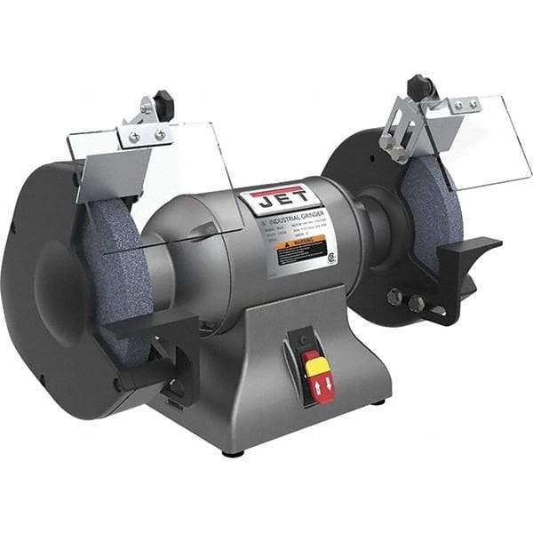 Jet - 8" Wheel Diam x 1" Wheel Width, 1 hp Grinder - 0.63" Arbor Hole Diam, 1 Phase, 3,450 Max RPM, 115 Volts - Exact Industrial Supply