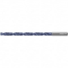 Extra Length Drill Bit: 0.4134″ Dia, 140 °, Solid Carbide TiNAl Finish, 6.22″ Flute Length, 8.11″ OAL, Straight-Cylindrical Shank, Series DC150-12-A1