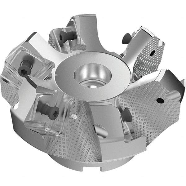 Seco - 3.15" Cut Diam, 1" Arbor Hole, 9mm Max Depth of Cut, 48° Indexable Chamfer & Angle Face Mill - 6 Inserts, Right Hand Cut, 6 Flutes, Through Coolant, Series R220.54 - Exact Industrial Supply