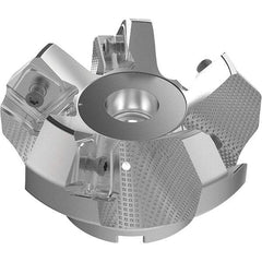 Seco - 3.15" Cut Diam, 1" Arbor Hole, 9mm Max Depth of Cut, 48° Indexable Chamfer & Angle Face Mill - 5 Inserts, Right Hand Cut, 5 Flutes, Through Coolant, Series R220.54 - Exact Industrial Supply