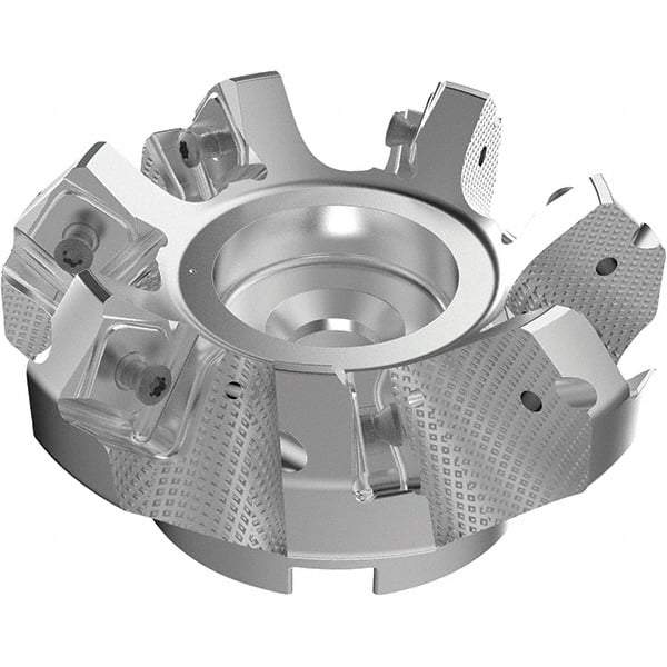 Seco - 100mm Cut Diam, 32mm Arbor Hole, 9mm Max Depth of Cut, 48° Indexable Chamfer & Angle Face Mill - 7 Inserts, 63 Insert, Right Hand Cut, 7 Flutes, Through Coolant, Series R220.54 - Exact Industrial Supply