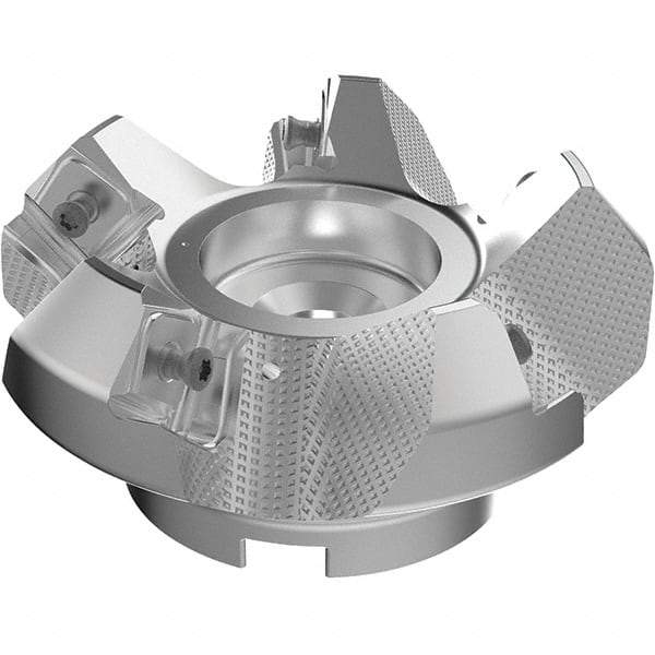 Seco - 100mm Cut Diam, 32mm Arbor Hole, 9mm Max Depth of Cut, 48° Indexable Chamfer & Angle Face Mill - 5 Inserts, 63 Insert, Right Hand Cut, 5 Flutes, Through Coolant, Series R220.54 - Exact Industrial Supply
