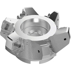 Seco - 100mm Cut Diam, 32mm Arbor Hole, 11mm Max Depth of Cut, 71° Indexable Chamfer & Angle Face Mill - 5 Inserts, 63 Insert, Right Hand Cut, 5 Flutes, Through Coolant, Series R220.56 - Exact Industrial Supply