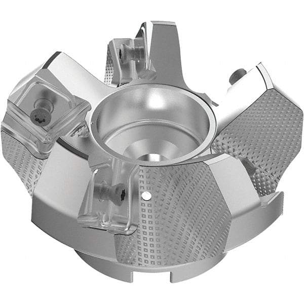 Seco - 80mm Cut Diam, 27mm Arbor Hole, 9mm Max Depth of Cut, 48° Indexable Chamfer & Angle Face Mill - 5 Inserts, 63 Insert, Right Hand Cut, 5 Flutes, Through Coolant, Series R220.54 - Exact Industrial Supply
