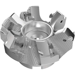 Seco - 80mm Cut Diam, 27mm Arbor Hole, 9mm Max Depth of Cut, 48° Indexable Chamfer & Angle Face Mill - 6 Inserts, 63 Insert, Right Hand Cut, 6 Flutes, Through Coolant, Series R220.54 - Exact Industrial Supply