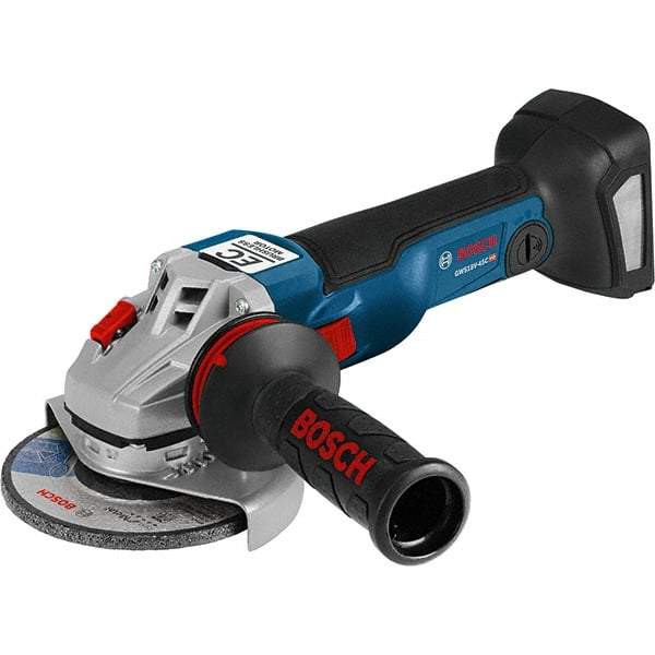 Bosch - 4-1/2" Wheel Diam, 9,000 RPM, Cordless Angle & Disc Grinder - 5/8-11 Spindle, 18 Volts, 6.3 Amps - Exact Industrial Supply