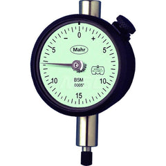 Mahr - Dial Drop Indicators; Maximum Measurement (Inch): 0.0005 ; Maximum Measurement (mm): 0.01 ; Dial Graduation (mm): 0.0254 ; Dial Graduation (Decimal Inch): 0.001000 ; Dial Reading: 0-20-0 ; Dial Diameter (mm): 43.81 - Exact Industrial Supply