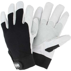 Welding Gloves: Size 3X-Large, Uncoated, Goatskin Leather, Carpentry, Landscaping Application Black & Natural, Uncoated Coverage, Suede Grip