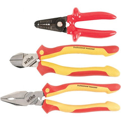 Wiha - Plier Sets Set Type: Cutting Pliers; Insulated Pliers; Wire Stripper Number of Pieces: 3 - Exact Industrial Supply