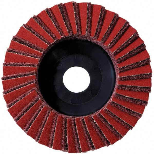 Metabo - 60 Grit, 5" Disc Diam, 7/8" Center Hole, Type 29 Aluminum Oxide Flap Disc - 12,225 Max RPM, Fiberglass Backing, Arbor Attaching System, Coated & Non-Woven Combo - Exact Industrial Supply