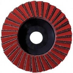 Metabo - 60 Grit, 5" Disc Diam, 7/8" Center Hole, Type 29 Aluminum Oxide Flap Disc - 12,225 Max RPM, Fiberglass Backing, Arbor Attaching System, Coated & Non-Woven Combo - Exact Industrial Supply