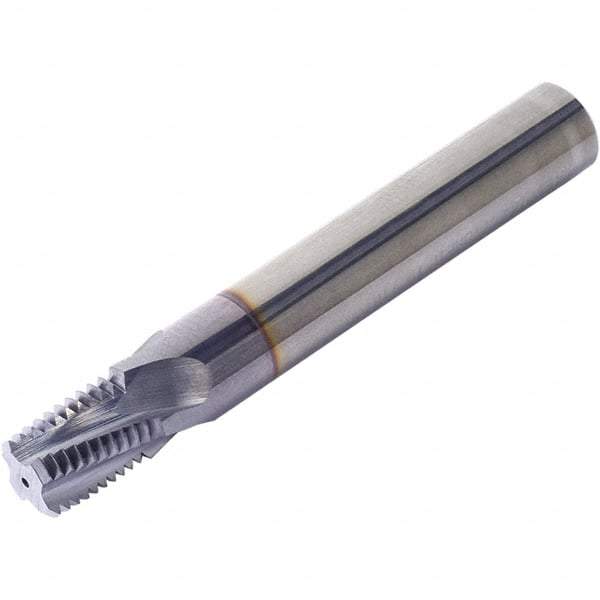 Vargus - 1/8-27 NPTF, 7.65mm Cutting Diam, 3 Flute, Solid Carbide Helical Flute Thread Mill - Internal/External Thread, 9.88mm LOC, 61mm OAL, 8mm Shank Diam - Exact Industrial Supply