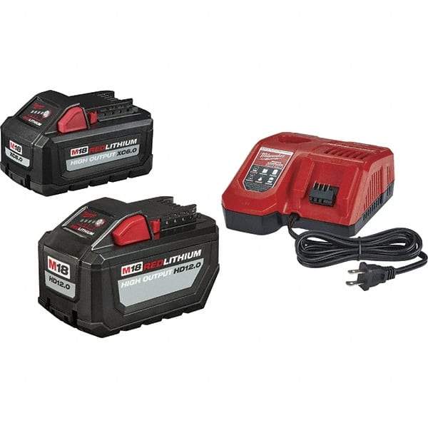 Milwaukee Tool - 18 Volt, 2 Battery Lithium-Ion Power Tool Charger - AC Wall Outlet Power Source, Batteries Included - Exact Industrial Supply