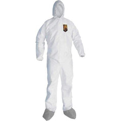 KleenGuard - Size XL Microporous Film Laminate General Purpose Coveralls - White, Zipper Closure, Elastic Cuffs, with Boots, Serged Seams - Exact Industrial Supply