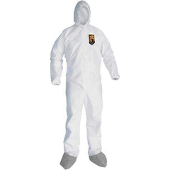 KleenGuard - Size L Microporous Film Laminate General Purpose Coveralls - White, Zipper Closure, Elastic Cuffs, with Boots, Serged Seams - Exact Industrial Supply