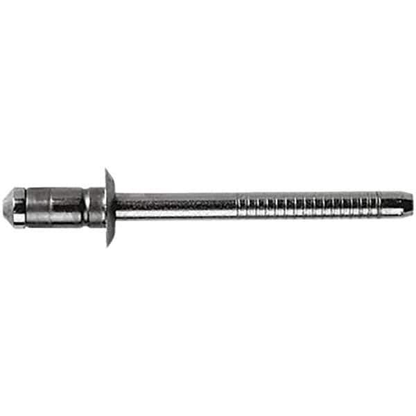 STANLEY Engineered Fastening - Size 6 Dome Head Stainless Steel Open End Blind Rivet - Steel Mandrel, 0.0591" to 0.1378" Grip, 3/16" Head Diam, 0.1929" to 0.2008" Hole Diam, 3.2" Body Diam - Exact Industrial Supply