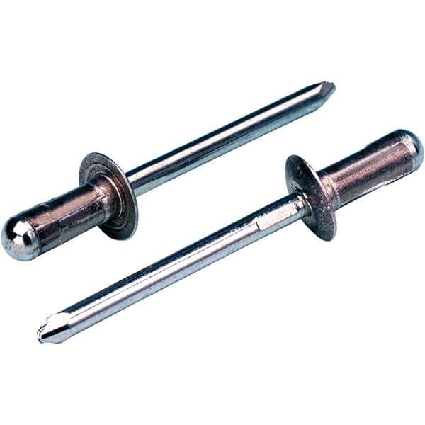 STANLEY Engineered Fastening - Size 6 Dome Head Aluminum Open End Blind Rivet - Steel Mandrel, 1/2" to 0.7795" Grip, 3/16" Head Diam, 0.1929" to 0.198" Hole Diam, 2.832" Body Diam - Exact Industrial Supply
