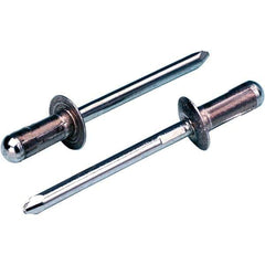 STANLEY Engineered Fastening - Size 6 Large Flange Head Aluminum Open End Blind Rivet - Steel Mandrel, 0.063" to 0.252" Grip, 3/16" Head Diam, 0.1929" to 0.1988" Hole Diam, 2.83" Body Diam - Exact Industrial Supply