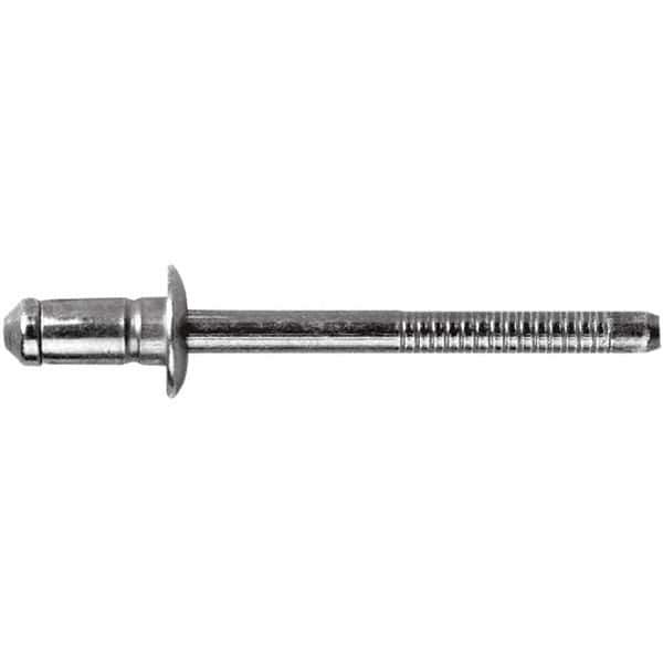 STANLEY Engineered Fastening - Size 6 Dome Head Steel Open End Blind Rivet - Steel Mandrel, 0.0591" to 0.1378" Grip, 3/16" Head Diam, 0.1929" to 0.2008" Hole Diam, 3.2" Body Diam - Exact Industrial Supply