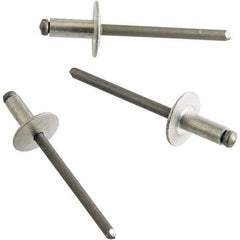 STANLEY Engineered Fastening - Size 6 Dome Head Aluminum Open End Blind Rivet - Aluminum Mandrel, 0.376" to 1/2" Grip, 3/16" Head Diam, 0.192" to 0.196" Hole Diam, 0.116" Body Diam - Exact Industrial Supply