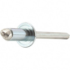 STANLEY Engineered Fastening - Size 6 Large Flange Head Steel Open End Blind Rivet - Steel Mandrel, 0.251" to 3/8" Grip, 3/16" Head Diam, 0.192" to 0.196" Hole Diam, 0.116" Body Diam - Exact Industrial Supply