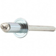 STANLEY Engineered Fastening - Size 6 Dome Head Steel Open End Blind Rivet - Steel Mandrel, 0.031" to 1/8" Grip, 3/16" Head Diam, 0.192" to 0.196" Hole Diam, 0.116" Body Diam - Exact Industrial Supply