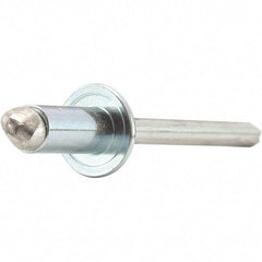 STANLEY Engineered Fastening - Size 8 Dome Head Steel Open End Blind Rivet - Steel Mandrel, 0.126" to 1/4" Grip, 1/4" Head Diam, 0.257" to 0.261" Hole Diam, 0.153" Body Diam - Exact Industrial Supply