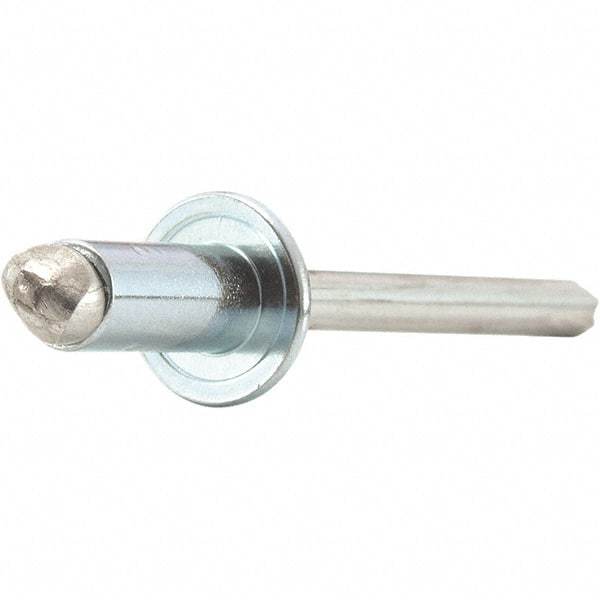 STANLEY Engineered Fastening - Size 4 Dome Head Stainless Steel Open End Blind Rivet - Steel Mandrel, 0.188" to 1/4" Grip, 1/8" Head Diam, 0.129" to 0.133" Hole Diam, 0.077" Body Diam - Exact Industrial Supply