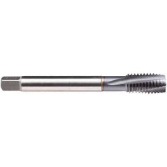 Emuge - 7/16-14 UNC 4 Flute BT Plug Spiral Flute Tap - High Speed Steel, TiCN Finish, 3.937" OAL, Left Hand Flute, Left Hand Thread, Series CU309600 - Exact Industrial Supply