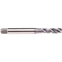 Emuge - #8-36 UNF 3 Flute 2B/3B Modified Bottoming Spiral Flute Tap - High Speed Steel, TiCN Finish, 2.48" OAL, Right Hand Flute, Right Hand Thread, Series BU539300 - Exact Industrial Supply