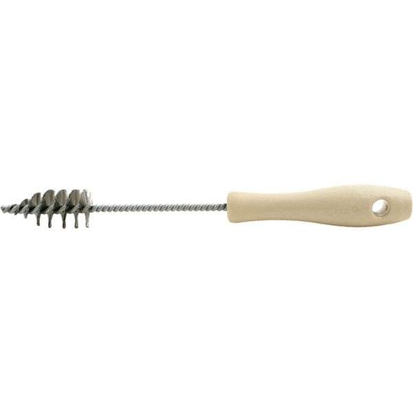Brush Research Mfg. - 1" Diam Helical Stainless Steel Tube Brush - Single Spiral, 0.006" Filament Diam, 2-3/16" Brush Length, 10-1/2" OAL, 0.22" Diam Plastic Handle Shank - Exact Industrial Supply