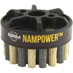 Brush Research Mfg. - 3" 320 Grit Ceramic/Silicon Carbide Straight Disc Brush - Medium Grade, Drive Arbor Connector, 0.7087" Trim Length, 0.63" Shank Diam, 0.63" Arbor Hole - Exact Industrial Supply