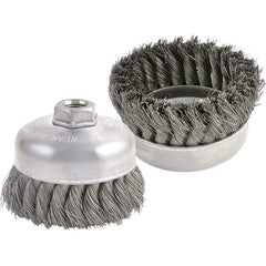 Brush Research Mfg. - 6" Diam, 5/8-11 Threaded Arbor, Carbon Steel Fill Cup Brush - 0.025 Wire Diam, 1-3/8" Trim Length, 6,600 Max RPM - Exact Industrial Supply
