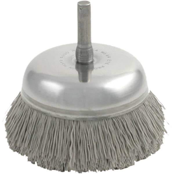 Brush Research Mfg. - 1-3/4" Diam, 1/4" Shank Diam, Nylon Fill Cup Brush - Aluminum Oxide Abrasive Material, 0.04 Wire Diam, 1/2" Trim Length, 10,000 Max RPM - Exact Industrial Supply