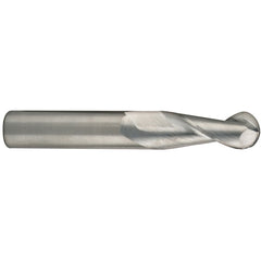 3/16″ Dia. × 3/16″ Shank × 9/16″ DOC × 2″ OAL, Carbide Uncoated, Spiral , 2 Flute, 35° Helix, Ballnose End Mill - Exact Industrial Supply