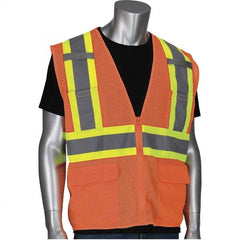 High Visibility Vest: 4X-Large Orange, Zipper Closure, 6 Pocket
