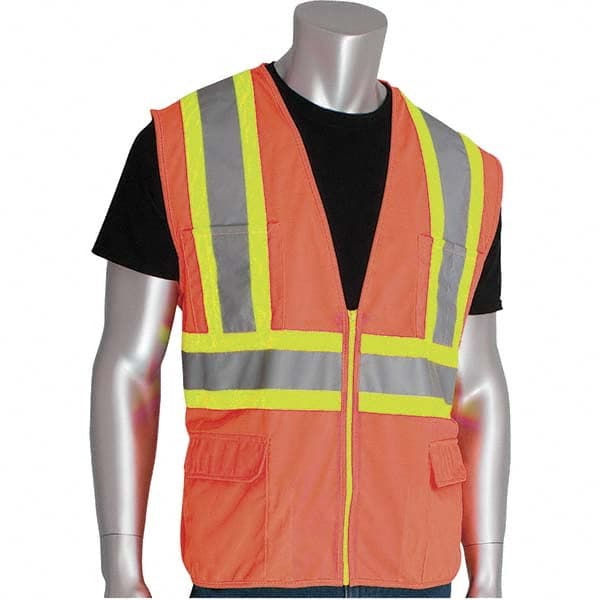 High Visibility Vest: 2X-Large Orange, Zipper Closure, 11 Pocket