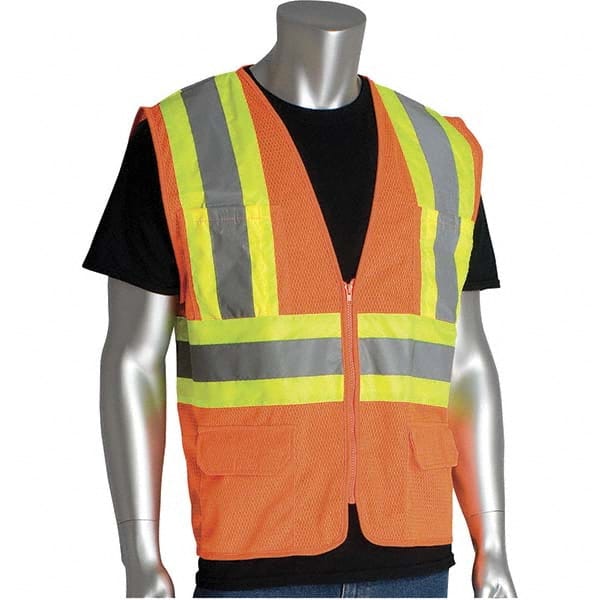 High Visibility Vest: Medium Orange, Zipper Closure, 6 Pocket