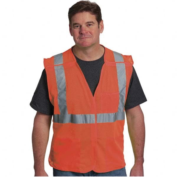 High Visibility Vest: Large Orange, Hook & Loop Closure, 3 Pocket