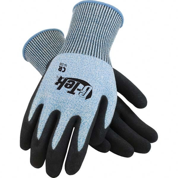 Cut, Puncture & Abrasive-Resistant Gloves: Size M, ANSI Cut A2, ANSI Puncture 2, Nitrile, Polyester Blend Blue, Palm & Fingers Coated, Smooth Grip, ANSI Abrasion 4